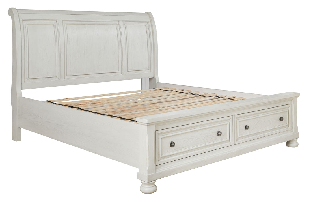 Robbinsdale Antique White Sleigh Bed With 2 Storage Drawers