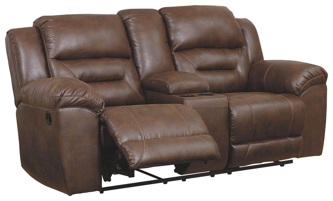 Stoneland - Dbl Power Reclining Loveseat With Console - Faux Leather - Chocolate