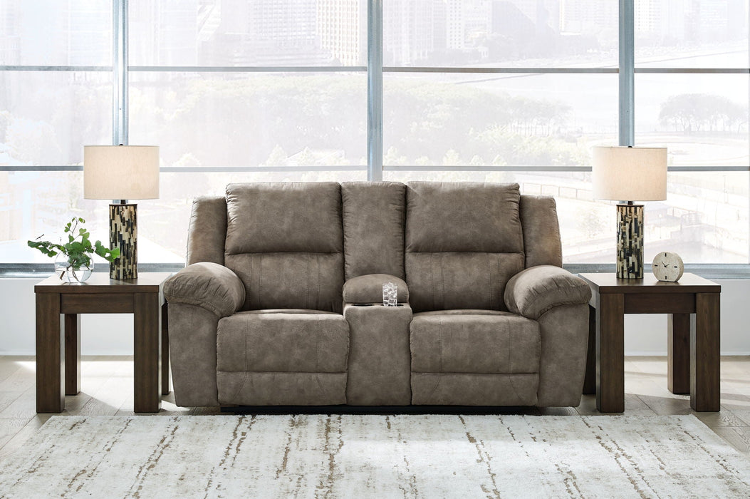 Laresview - Dbl Reclining Loveseat With Console - Faux Leather - Fossil