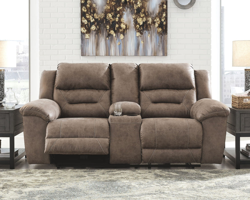 Stoneland - Dbl Power Reclining Loveseat W/Console - Faux Leather - Fossil
