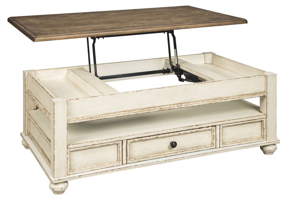 Realyn - Lift Top Cocktail Table - White / Brown