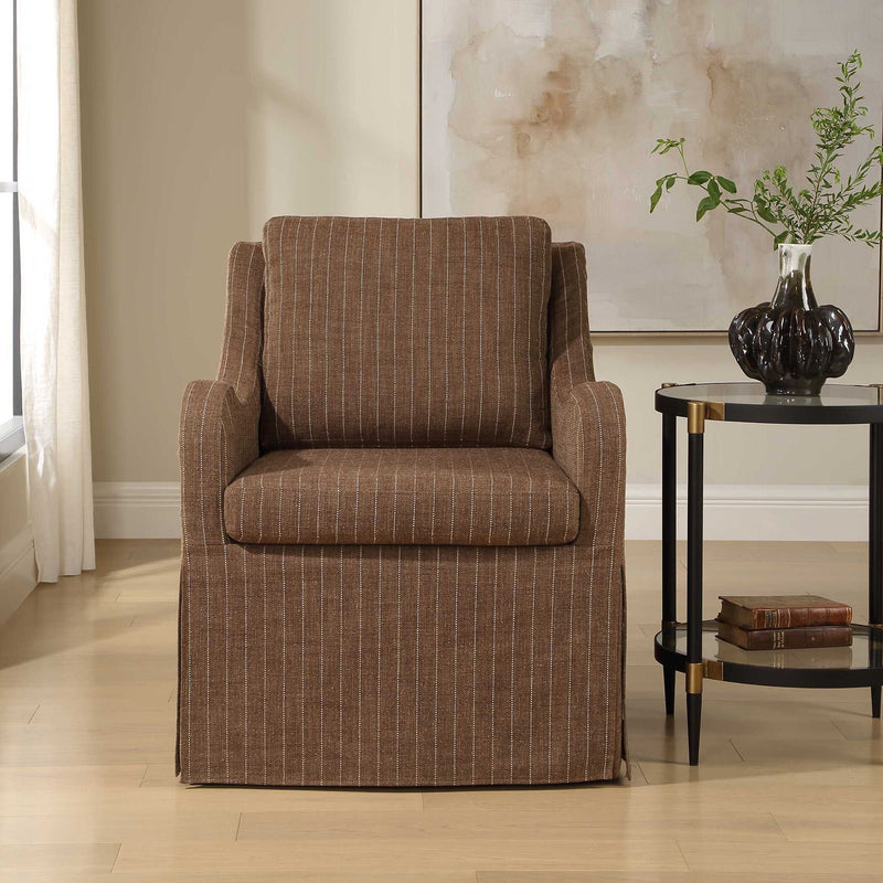 Luisa - Pinstripe Swivel Chair - Brown