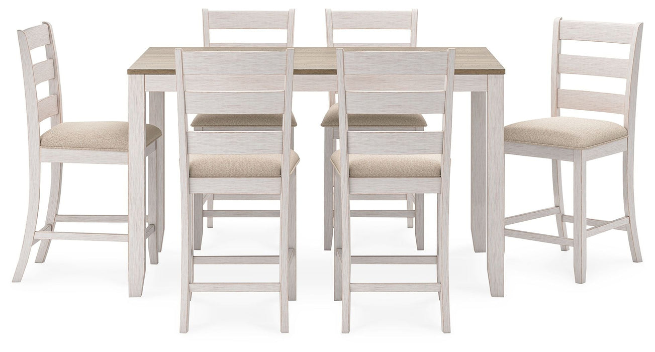 Skempton - Counter Height Dining Table and Bar Stools (Set of 7) - White / Light Brown