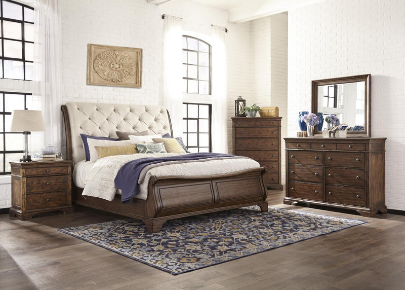 Trisha Yearwood Home - Complete Dottie Upholstered Headboard Sleigh Bed