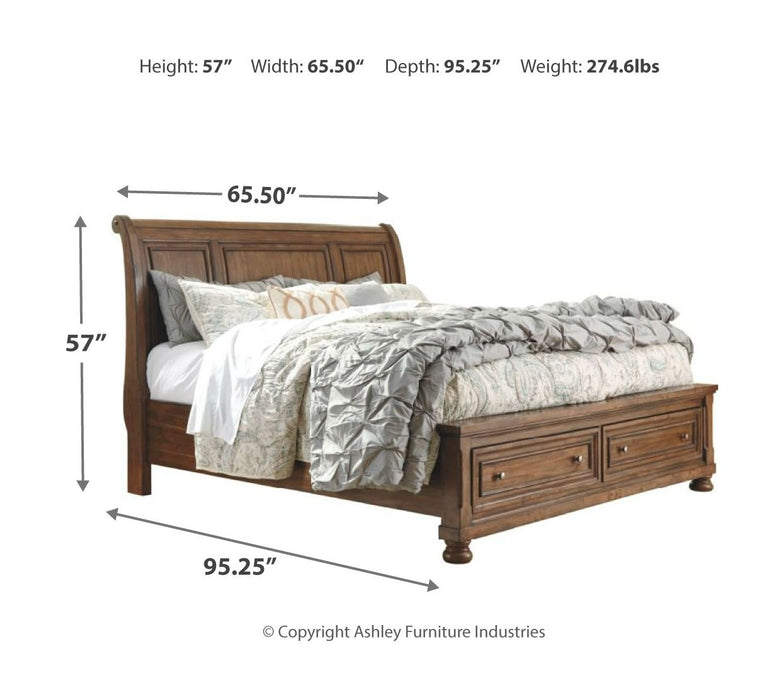 Flynnter Medium Brown Queen Storage Sleigh Bed