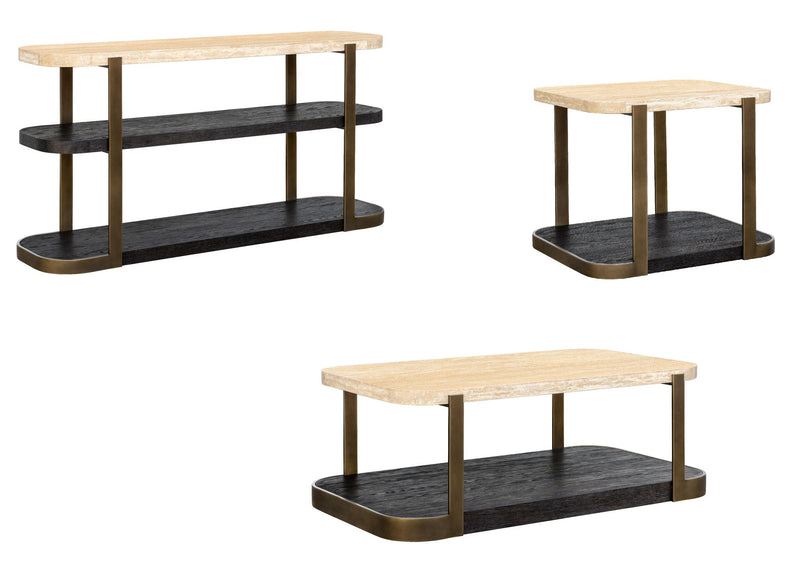 Avalon - Console Table - Bronze Metal Frame With Travertine & Espresso