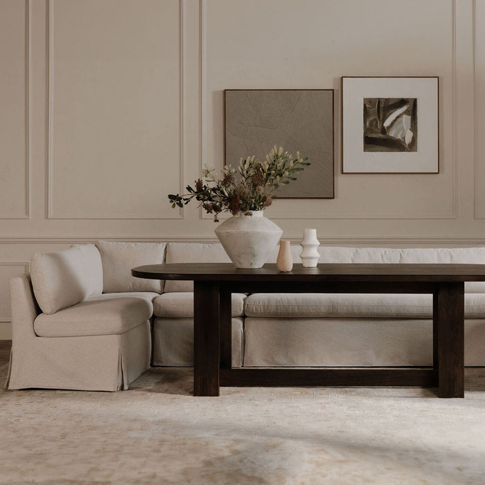 Fable - Slipcover Dining Banquette L-Shape Sectional With Slipper Chair - Beige