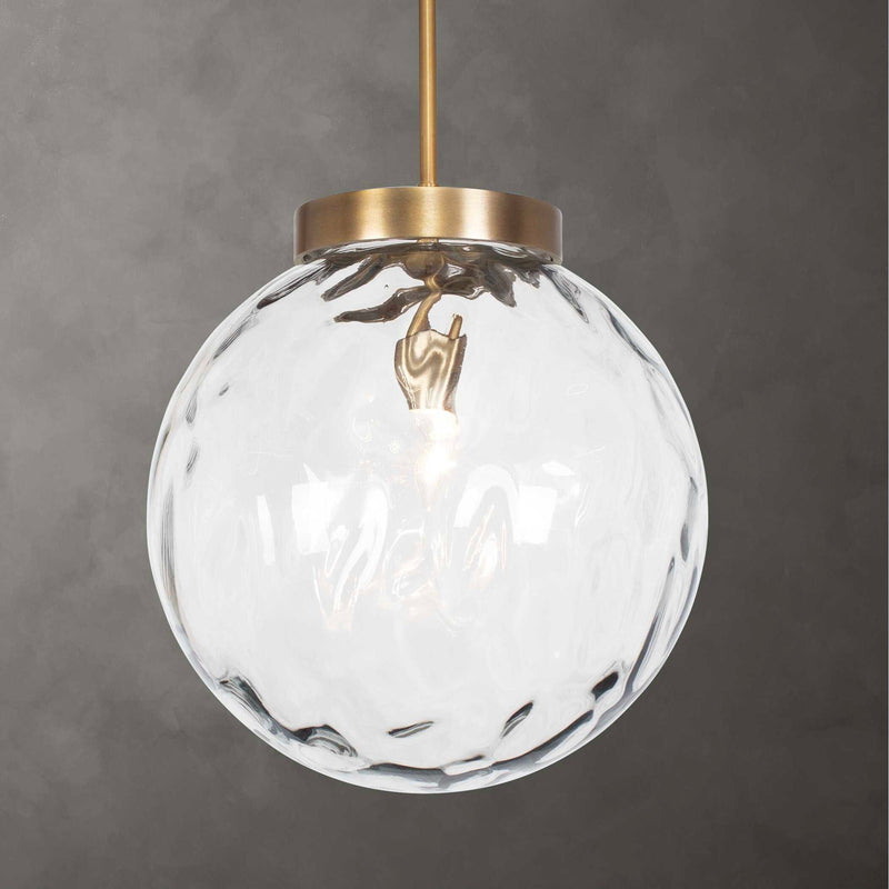 Gaia - 1 Light Watered Glass Pendant - Brass