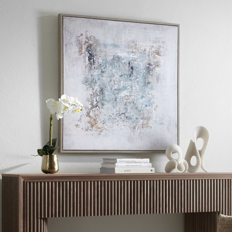 Find Me Here - Abstract Framed Canvas Art - Black / Blue / Brown / Gray / White