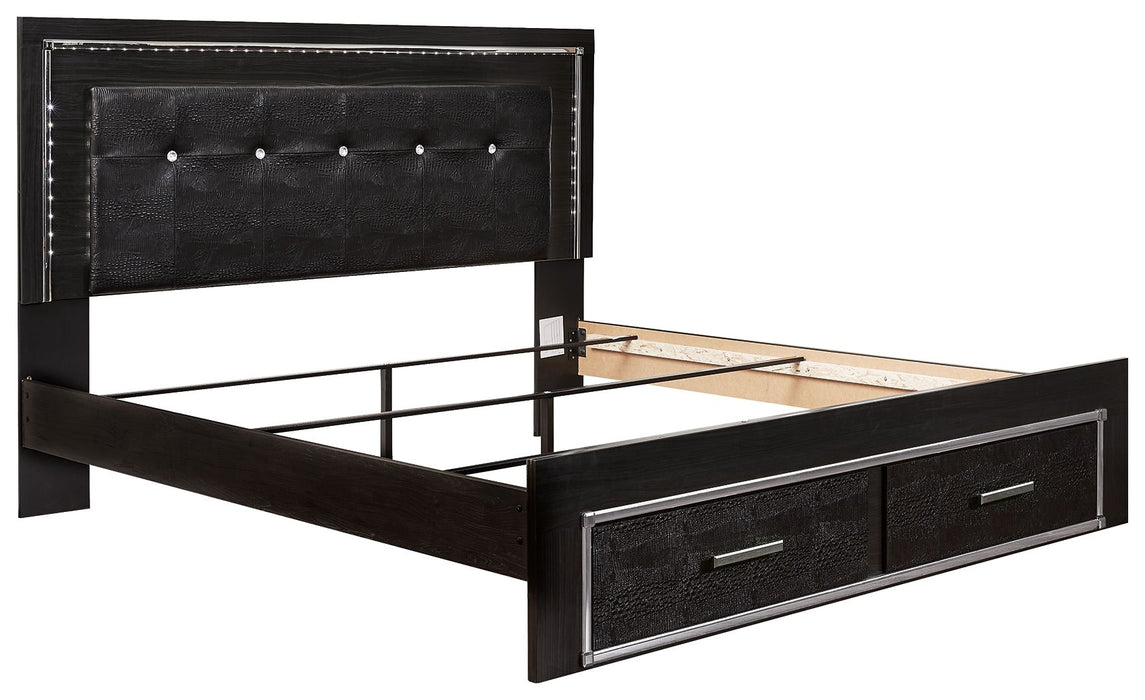 Kaydell Black Upholstered Panel Bed With 2 Storage Drawers