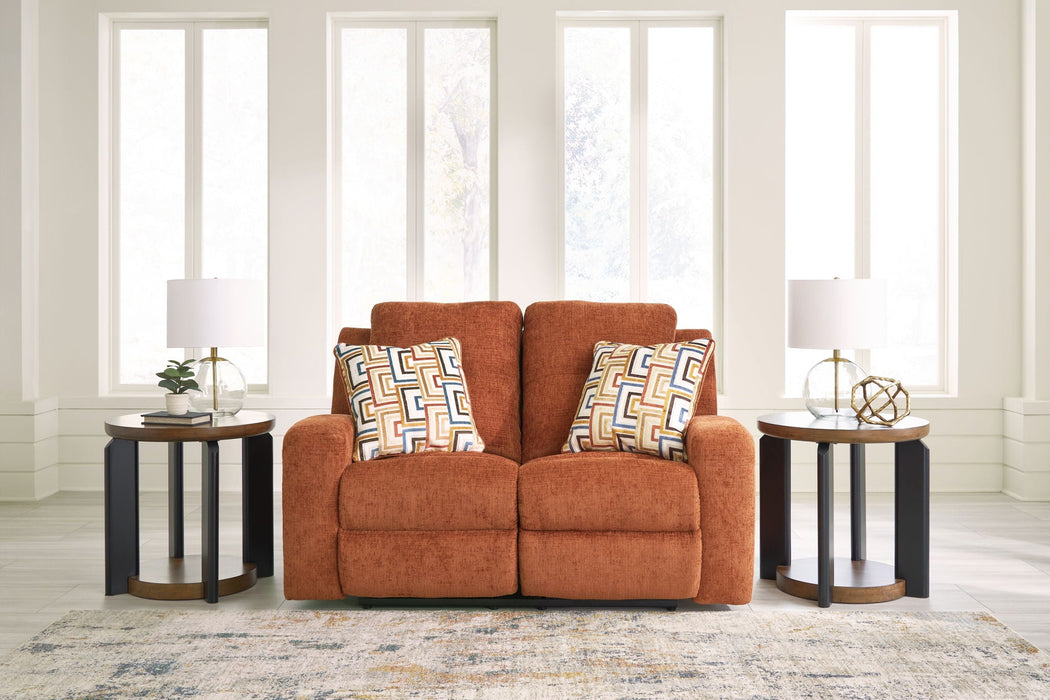 Danum - Reclining Loveseat - Fabric - Spice