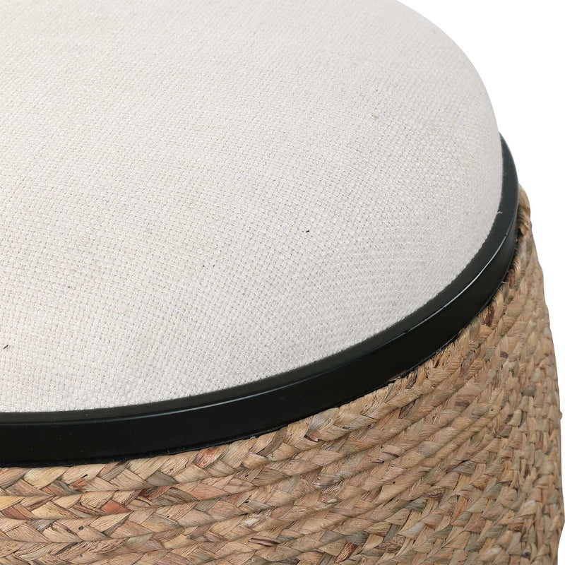 Island - Straw Accent Stool - White & Light Brown
