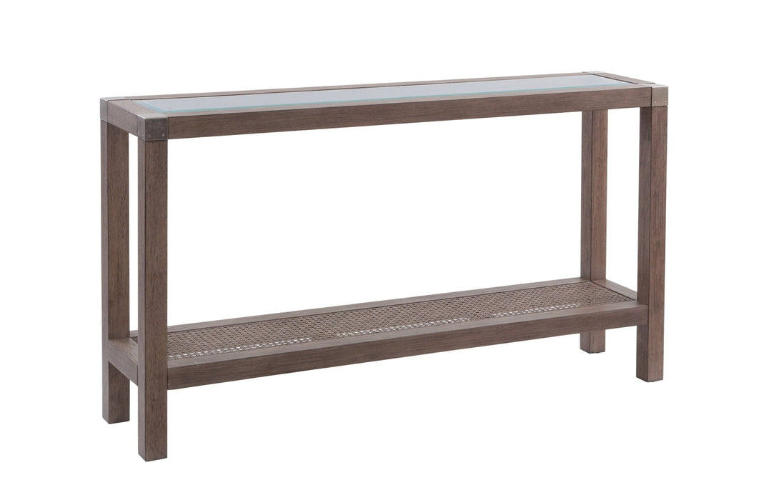 Calum - Console Table - Driftwood Gray / Cane / Brushed Nickel
