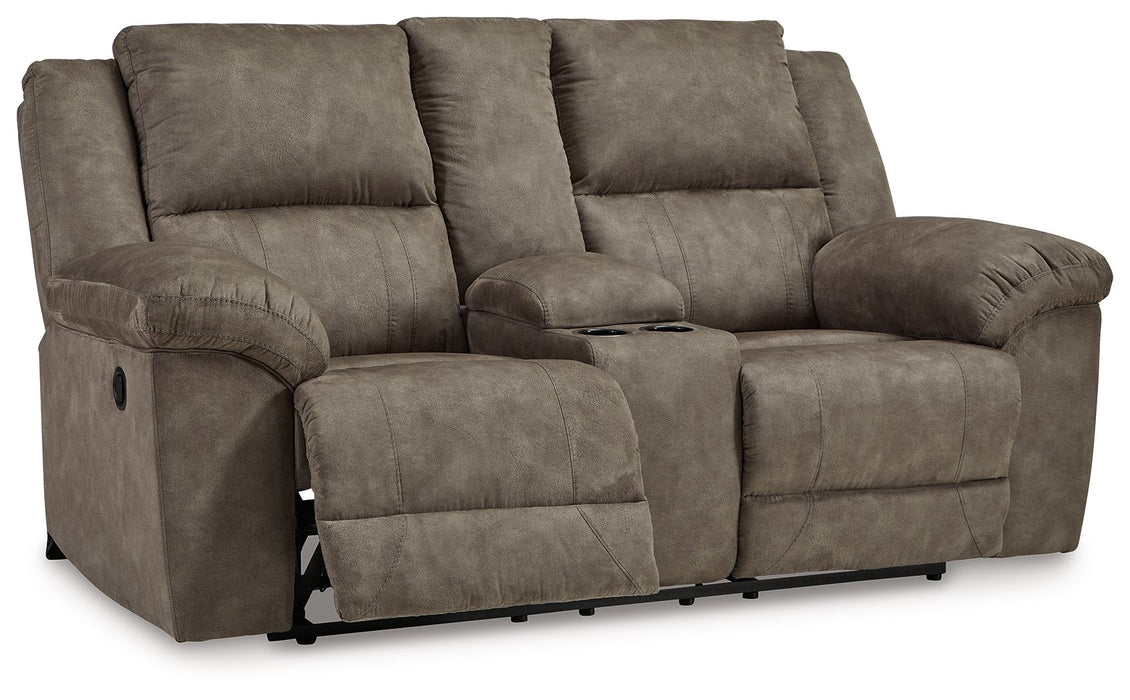 Laresview - Dbl Reclining Loveseat With Console - Faux Leather - Fossil