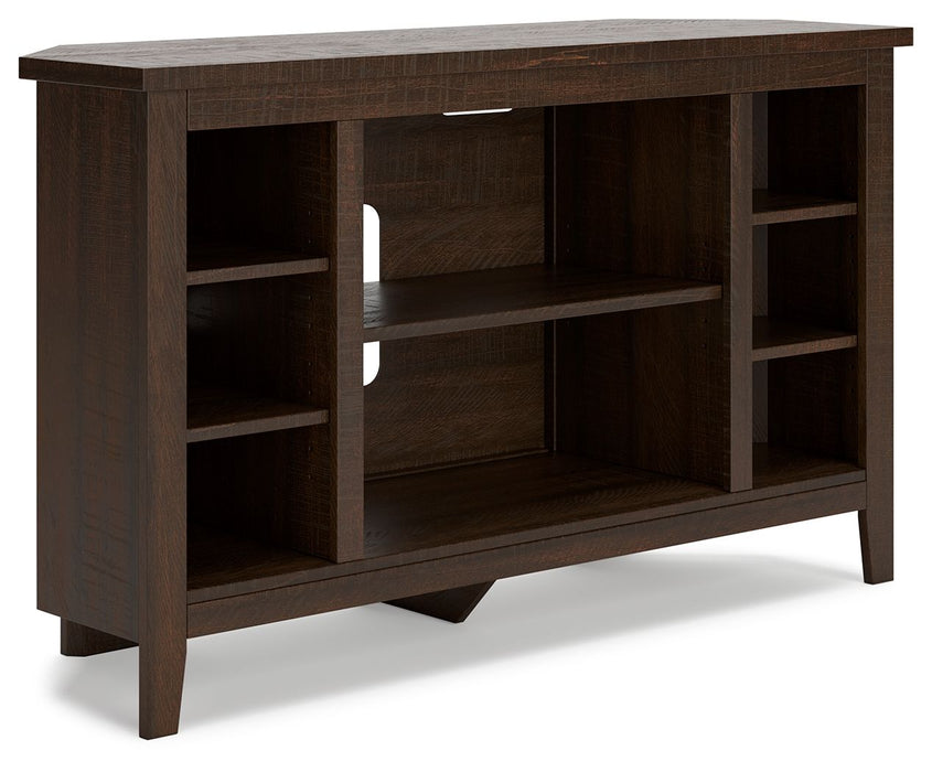 Camiburg Warm Brown Corner TV Stand/Fireplace Opt