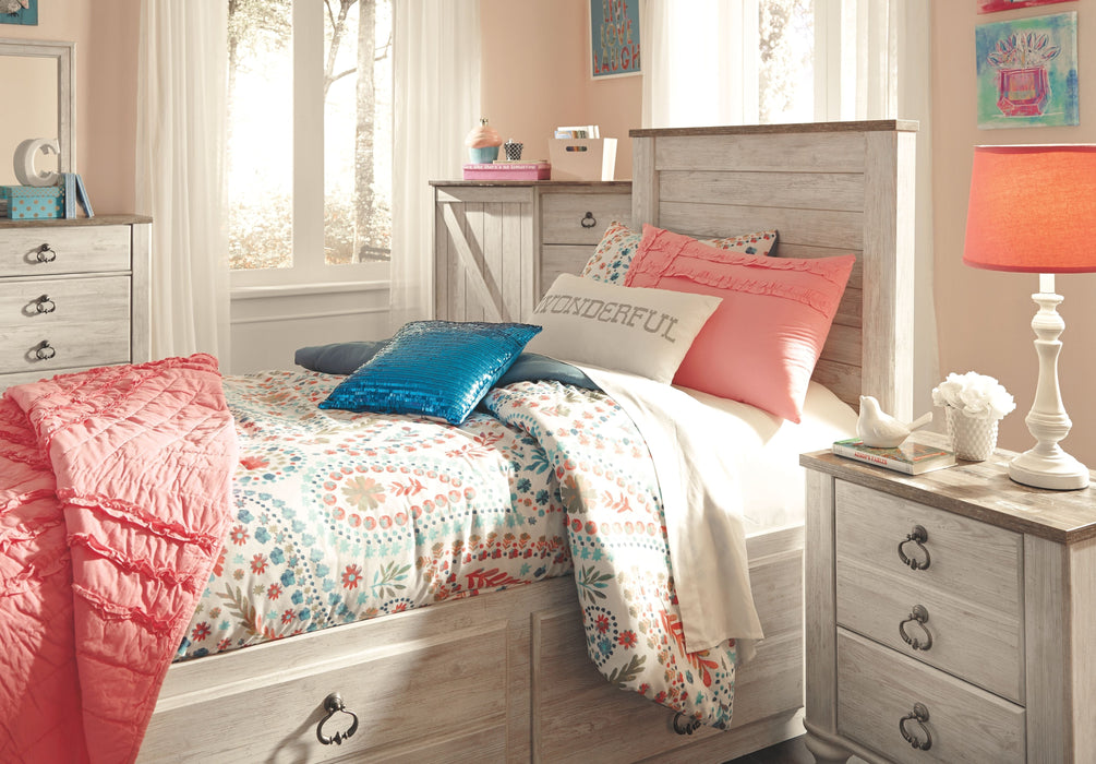 Willowton Whitewash Panel Bed With 2 Storage Drawers