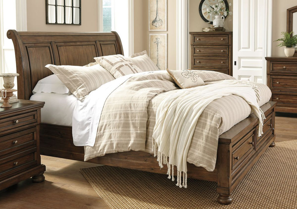 Flynnter Medium Brown Queen Storage Sleigh Bed