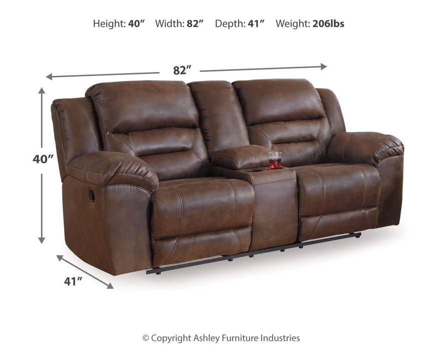 Stoneland - Dbl Reclining Loveseat with Console - Faux Leather - Chocolate