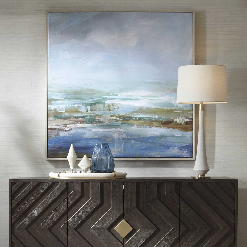 Lush Valley - Framed Canvas - Light Blue
