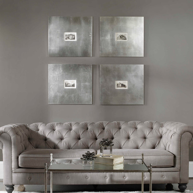 Historical Buildings - Framed Art (Set of 4) - Silver