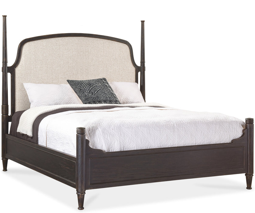 Americana California King Upholstered Poster Bed Dark Molasses