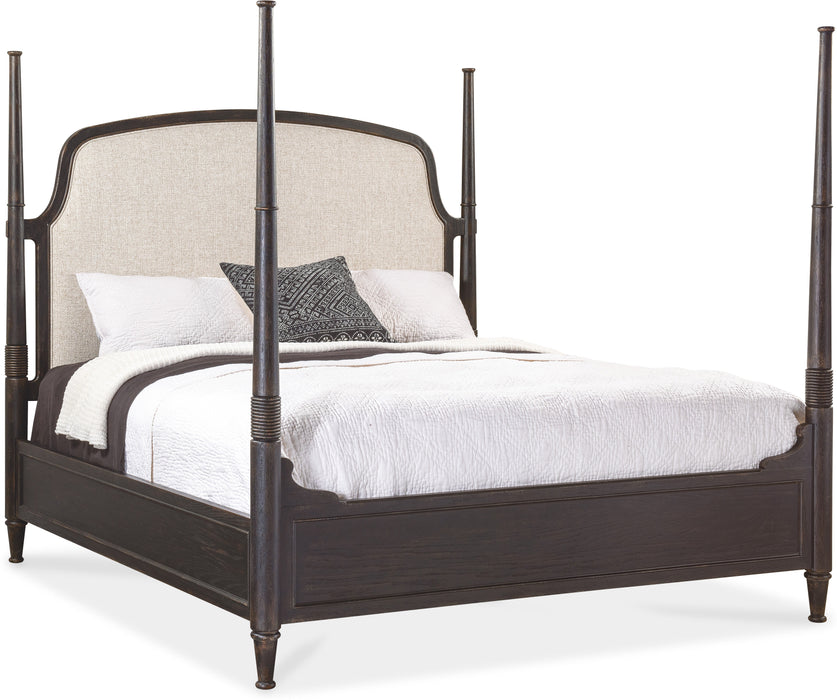 Americana California King Upholstered Poster Bed Dark Molasses