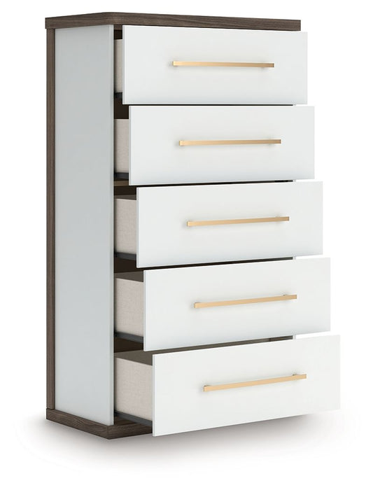 Kendanport - Five Drawer Chest - Brown / White