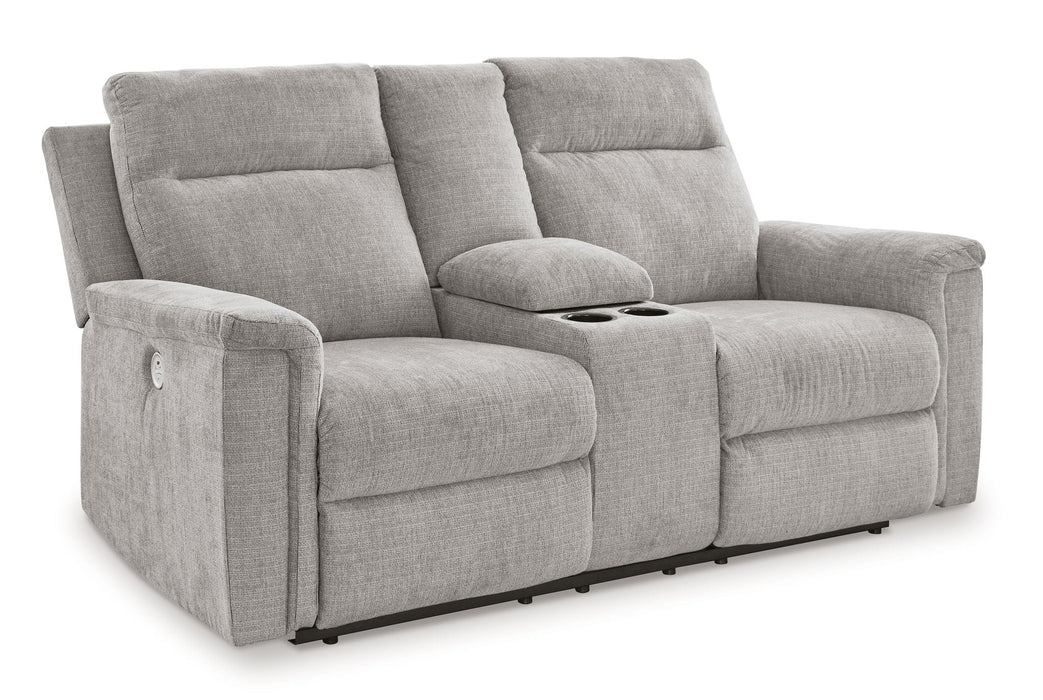 Barnsana - Dbl Power Reclining Loveseat with Console - Fabric - Ash