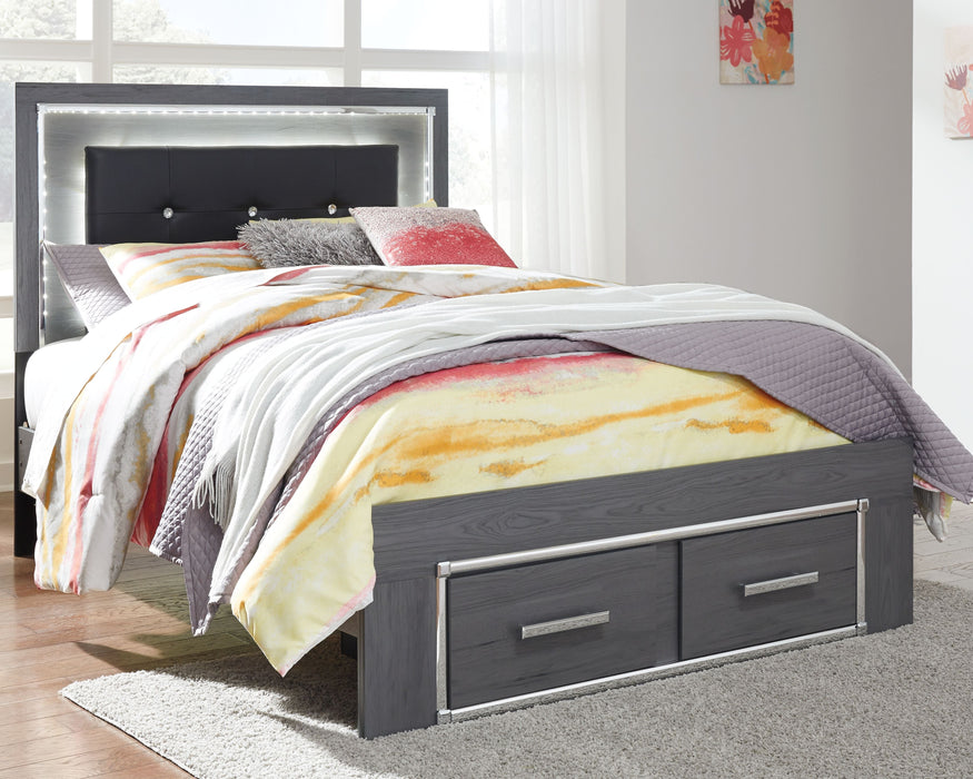 Lodanna Gray Panel Bed With 2 Storage Drawers