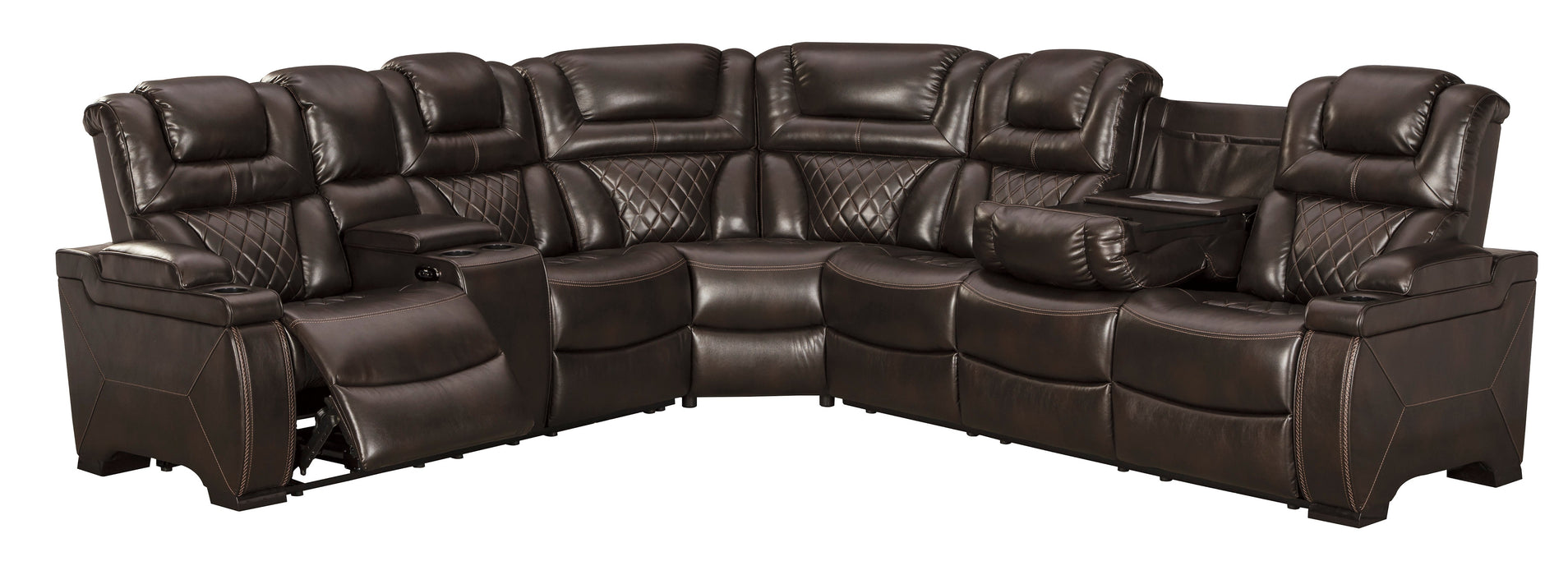 Warnerton RAF/LAF REC PWR Sofa/Drop Down TBL And Wedge 3 pc Sectional - Chocolate - Furniture Depot (6217440395437)