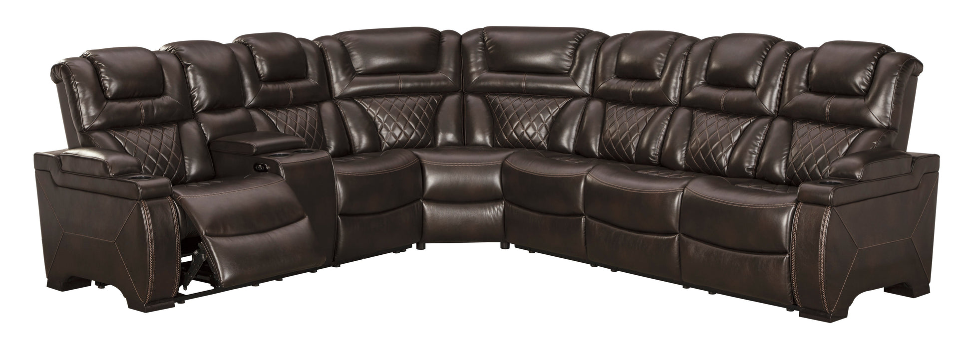 Warnerton RAF/LAF REC PWR Sofa/Drop Down TBL And Wedge 3 pc Sectional - Chocolate - Furniture Depot (6217440395437)