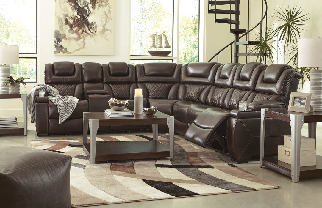 Warnerton RAF/LAF REC PWR Sofa/Drop Down TBL And Wedge 3 pc Sectional - Chocolate - Furniture Depot (6217440395437)