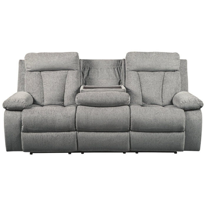 Mitchiner Sofa w/Drop Down Table & Loveseat with console - Fog - Furniture Depot