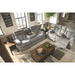Mitchiner Sofa w/Drop Down Table & Loveseat with console - Fog - Furniture Depot