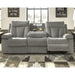 Mitchiner Sofa w/Drop Down Table & Loveseat with console - Fog - Furniture Depot