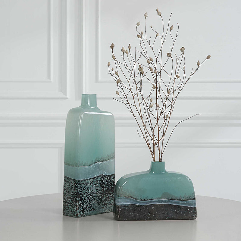 Fuze - Vases (Set of 2) - Aqua & Bronze