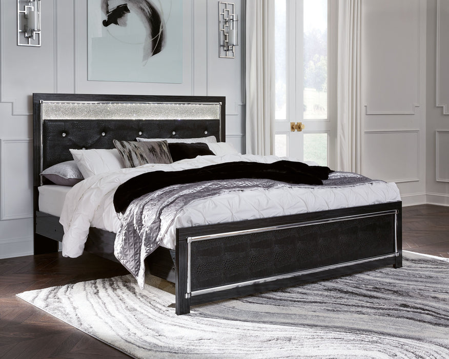 Kaydell Black Upholstered Glitter Panel Bed