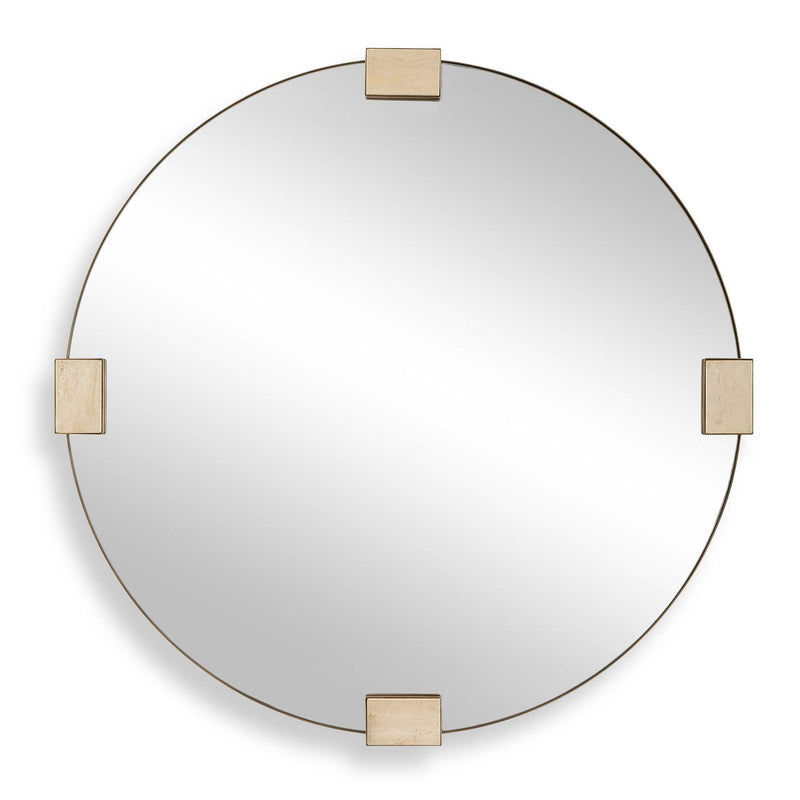 Russo - Travertine Round Mirror - Bronze / Brown / Gold