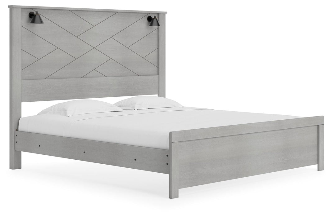 Cottonburg Light Gray / White Panel Bed With Sconce Lights - King