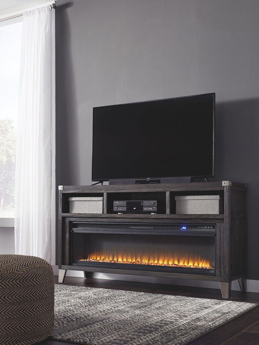 Todoe Gray 2 Pc. 65" TV Stand With Wide Fireplace Insert