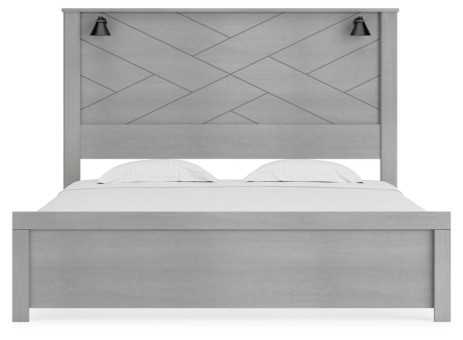 Cottonburg Light Gray / White Panel Bed With Sconce Lights - Queen