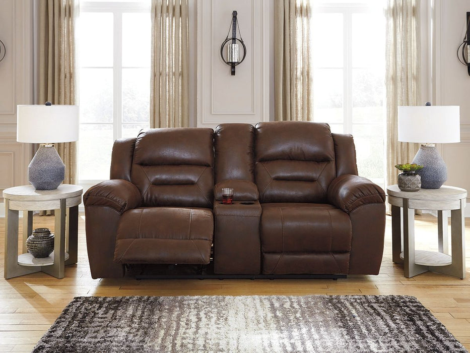 Stoneland - Dbl Reclining Loveseat with Console - Faux Leather - Chocolate