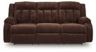 Free Wake - Reclining Power Sofa With Drop Down Table - Chocolate