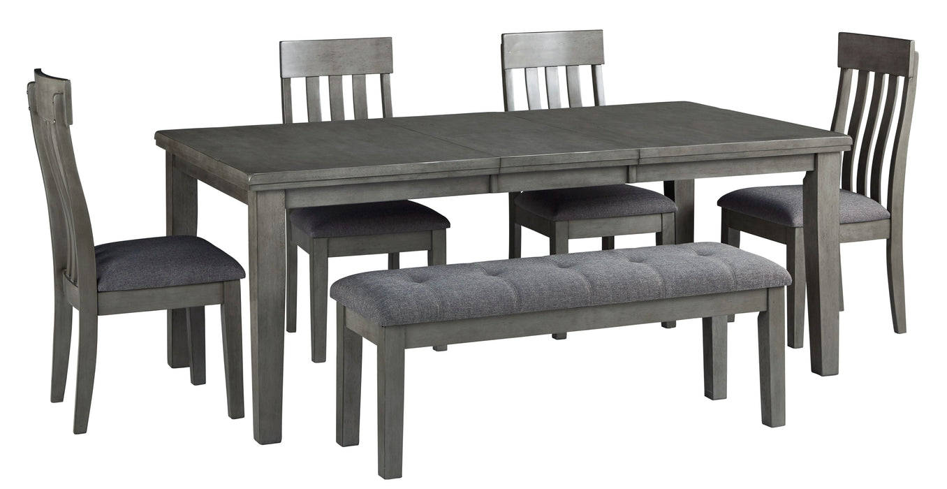 Hallanden Black / Gray 6 Pc. Extension Table, 4 Side Chairs, Bench