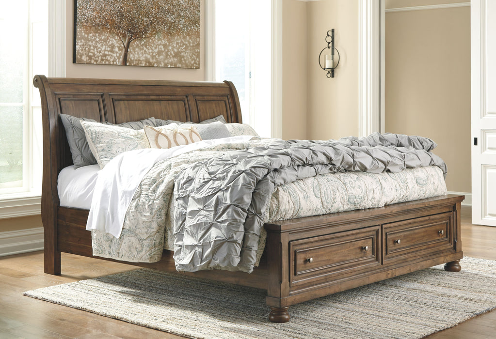 Flynnter Medium Brown Queen Storage Sleigh Bed