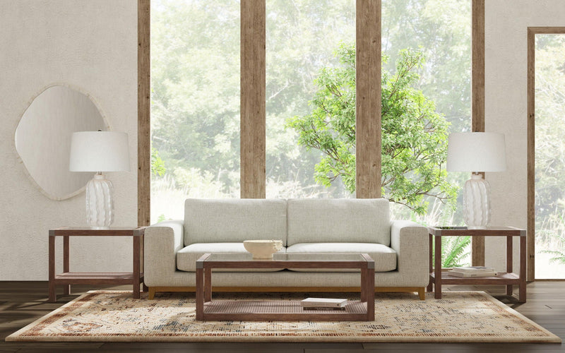 Calum - End Table - Driftwood Gray / Cane / Brushed Nickel