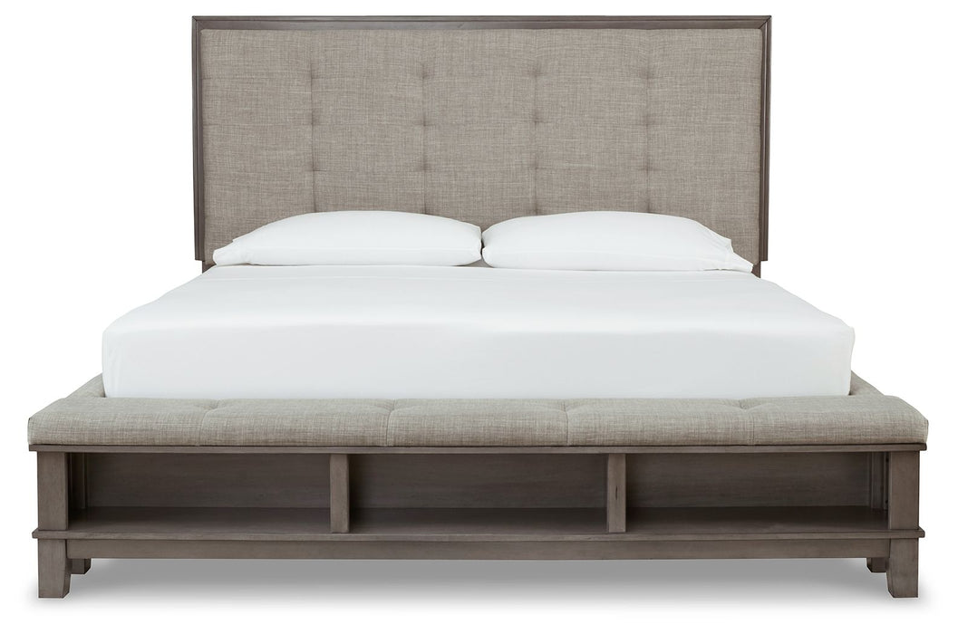 Hallanden Gray Panel Bed With Storage - Queen