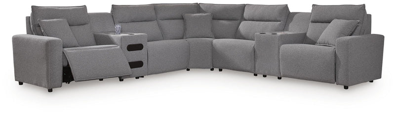 Modmax II - 7-Piece Power Reclining Sectional With Console And Audio Console - Salt And Pepper - Next-Gen Nuvella