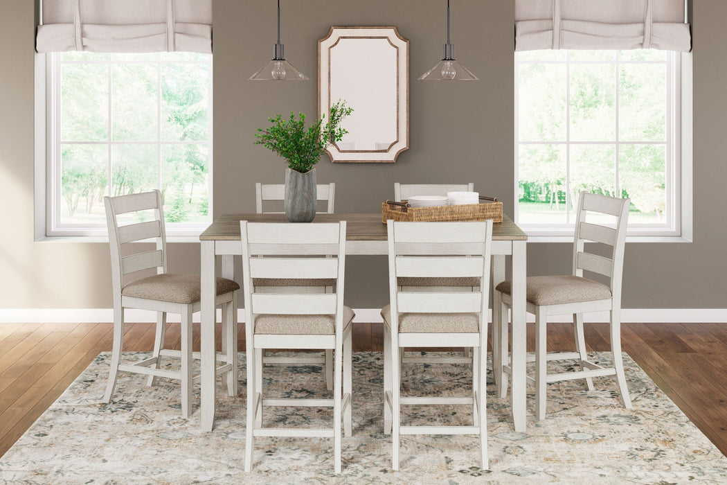 Skempton - Counter Height Dining Table and Bar Stools (Set of 7) - White / Light Brown