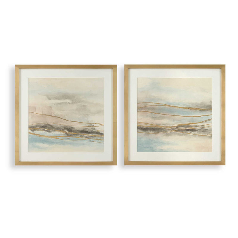 So Golden - Abstract Landscape Prints (Set of 2) - Black / Blue / Brass / Gold / Gray / Pink / White